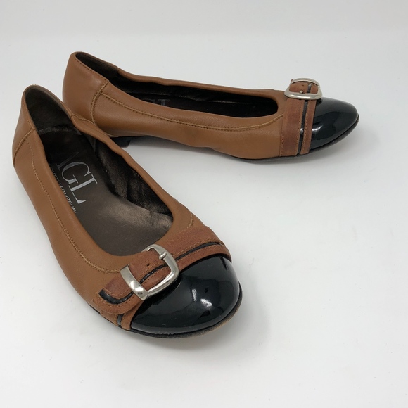 Attilio Giusti Leombruni Shoes - AGL Brown Black Buckle Ballet Flats 37